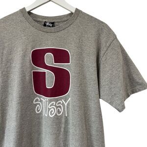Stussy Shirt Unisex Medium Grey Big Logo Short Sleeve Skater Y2K 00s PRISTINE